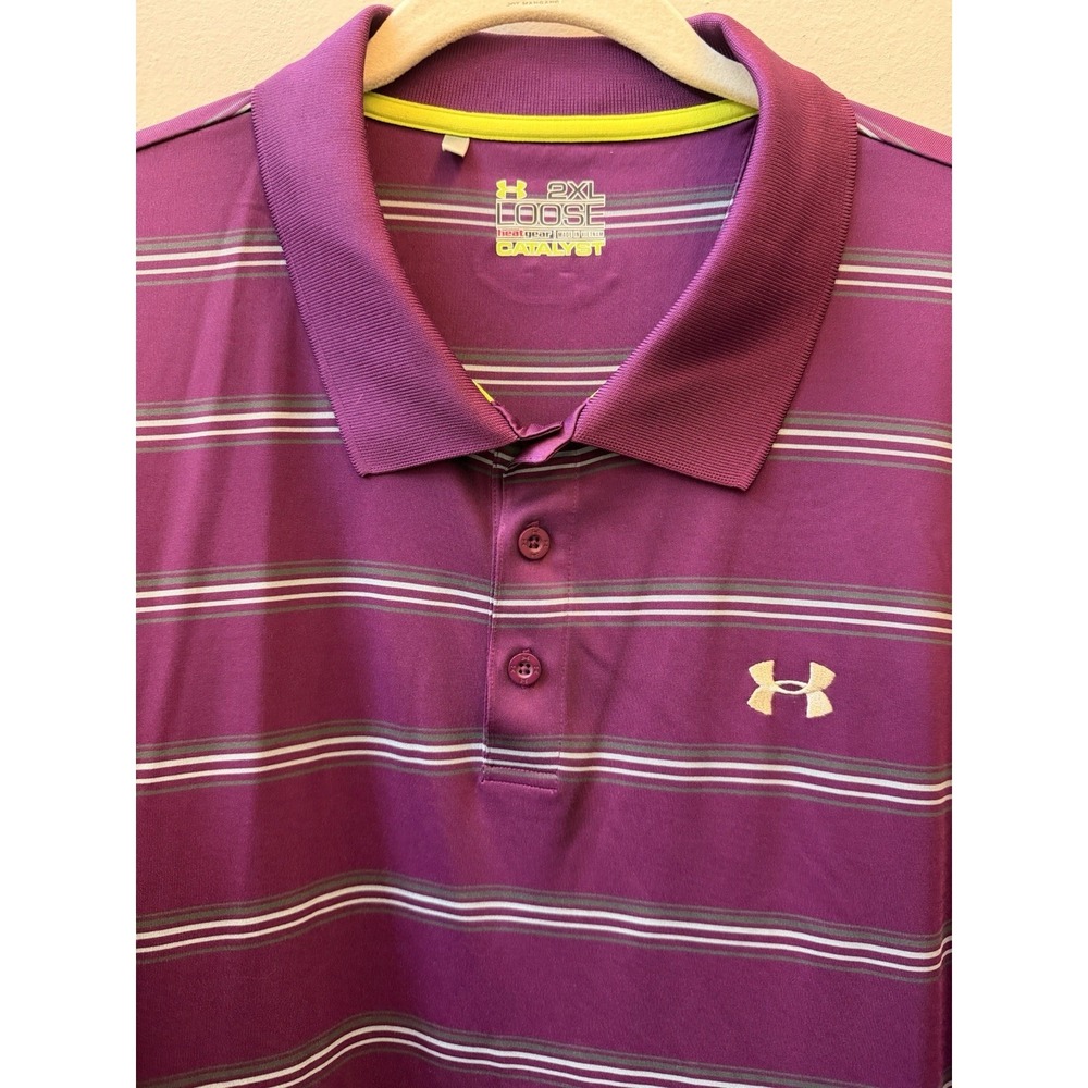 EUC Men's‎ Under Armour Heat Gear Loose Polo Shirt XXL Maroon Burgundy Purple